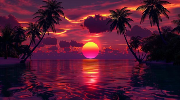 A high resolution of a close up sunset on a tropical island The sun is