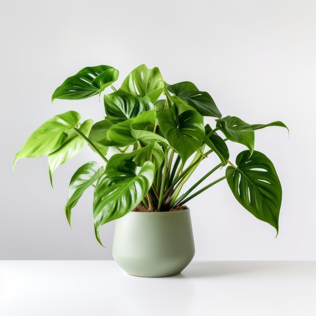 High Resolution Commercial Photography of Philodendron on White Table