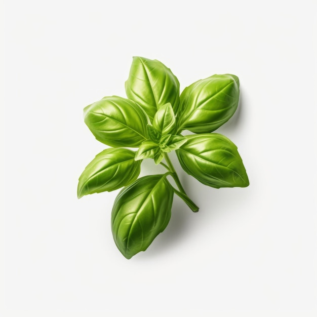 사진 상업 사진용 흰색 배경의 고해상도 녹색 바질 식물