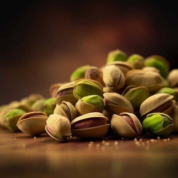 High resolution green unshelled pistachio nuts Generative AI