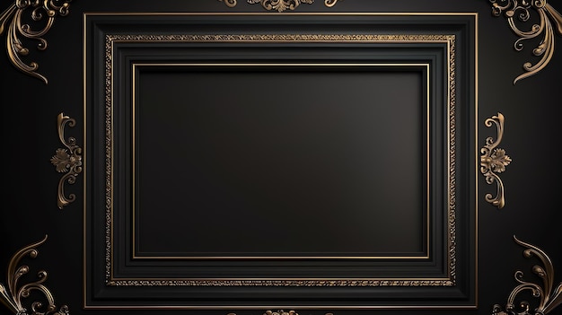 Photo high resolution realistic black background with golden frame elements