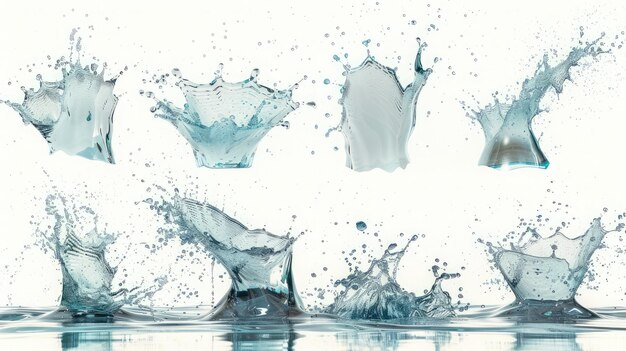 High resolution water splashes collection isolated on white background