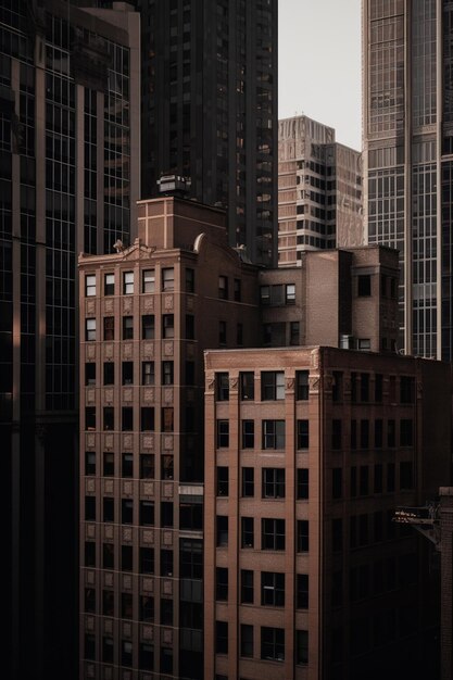 写真 都市部の高層ビルが暗い色で描かれています