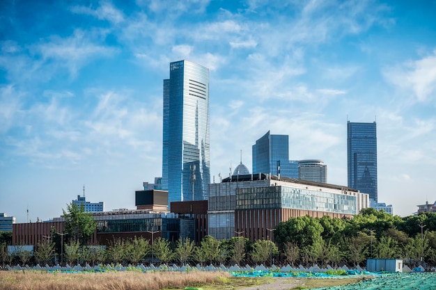 High rises in the middle of a modern city