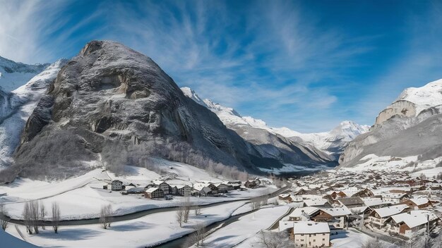 スイスの澄んだ青い空の下で雪で覆われた高い岩石の山