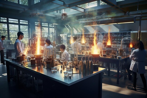 Химическая лаборатория средней школы с учащимися, проводящими 00330 01