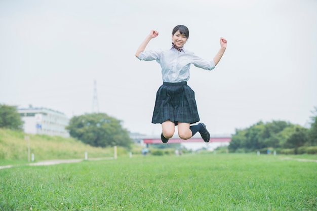 High school girl jumping