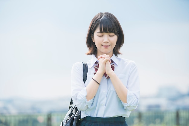 High school girl praying