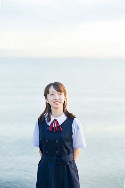 High school girl at the seaside