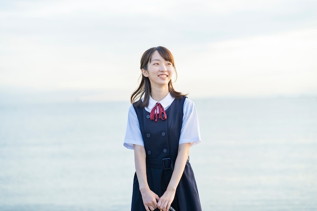 High school girl at the seaside