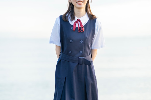 High school girl at the seaside