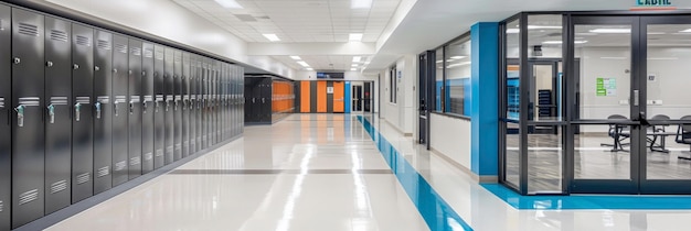 High school hallway with lockers