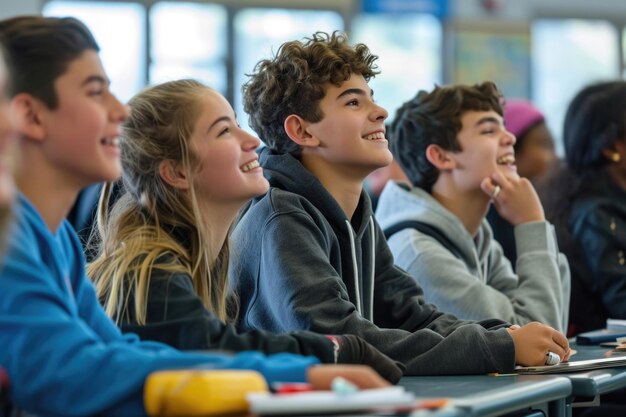 High school students enjoying class in a classroom