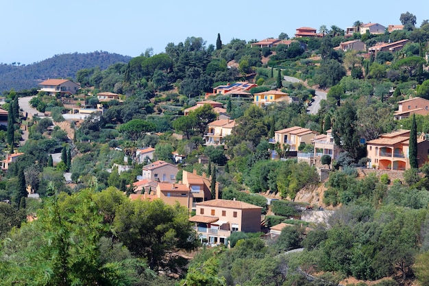 High side view beautiful village in south of France Bormes les mimosa village