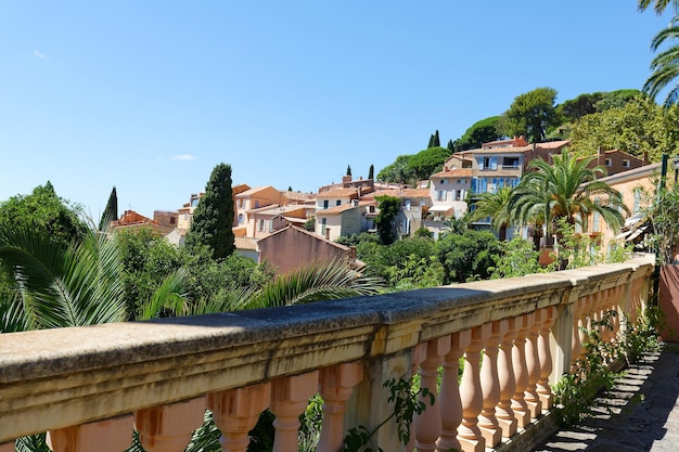 High side view beautiful village in south of France Bormes les mimosa village