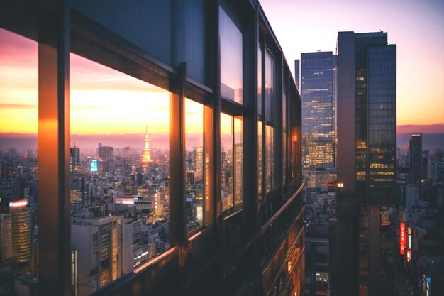 High skyscrapers situated at the coast of the ocean