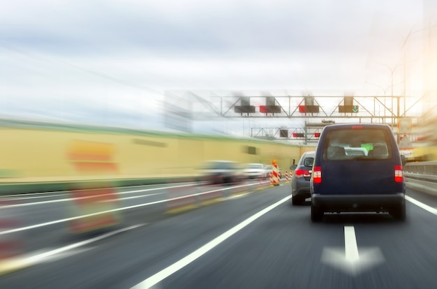 High speed highway, car speed repair in the tunnel.