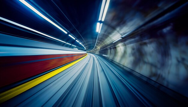 High speed motion blur driving through a tunnel at night futuristic high speed monorail trai