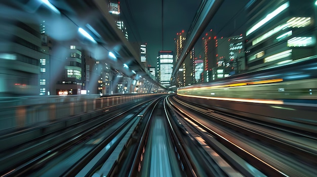 Photo high speed mrt track motion light background in tokyo japan