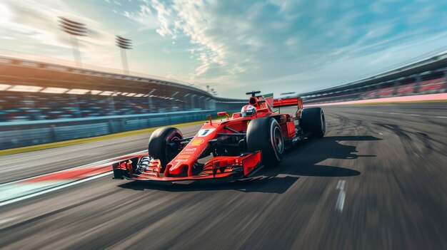 High-speed racing formule één racerauto wedstrijd eindstreep op het circuit kampioenschap