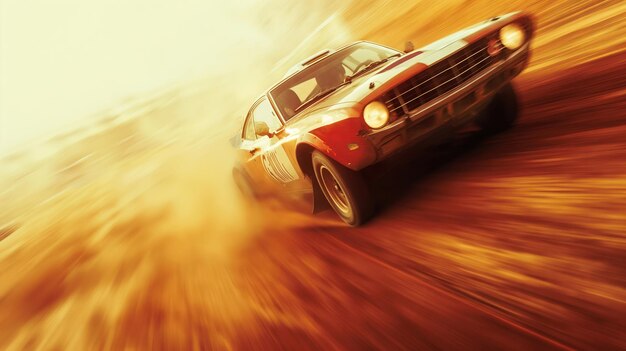 High speed shot of a rally car made from cinematic angle Fast sports car with speed lines