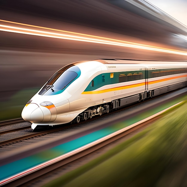 Foto treno ad alta velocità in movimento sulla ferrovia