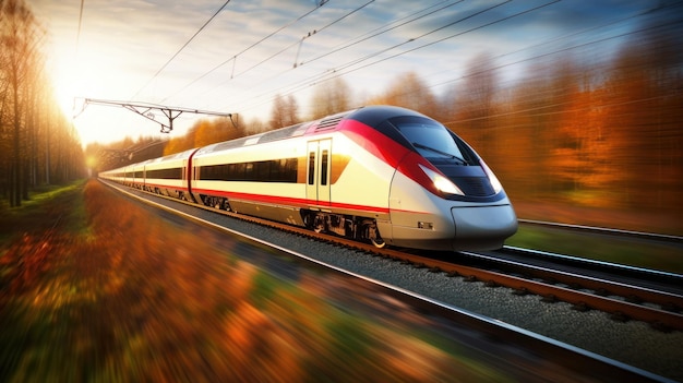 Photo high speed train moving at speed natural scenery