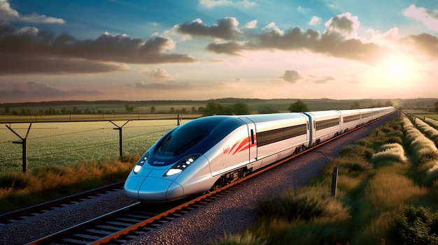 Photo high speed train at sunset