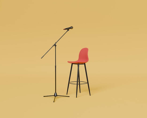 high stool with a microphone in concept of talk monologue and singing 3d rendering