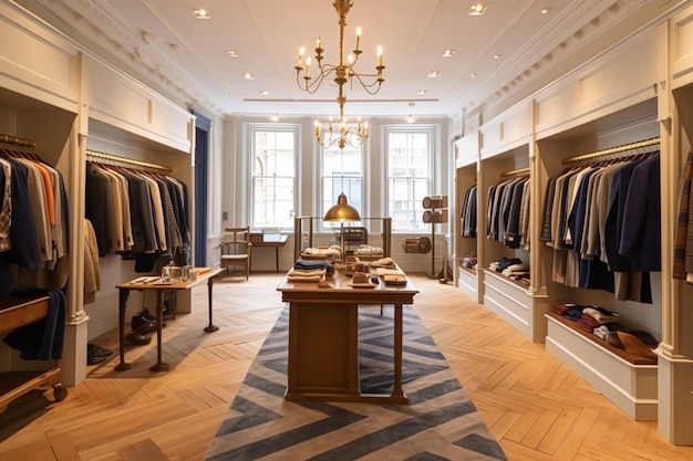 High street retail, small business and commercial interior, fashion store  in the English countryside style, elegant country clothing shop showroom  and luxurious boutique in the old town, generative ai 26658820 Stock Photo