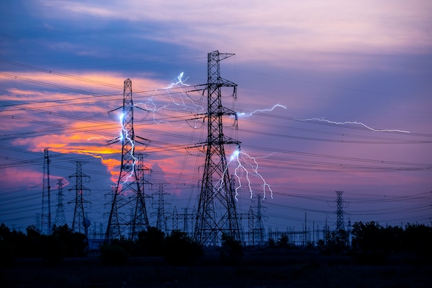 Photo high-strength electric pole at the power station