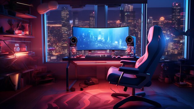 High Tech Computer en Gaming Room Realistische 8K Ultra HD Opstelling