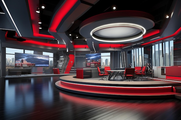 Photo high tech newsroom set with led screens