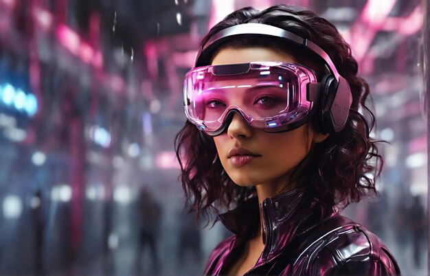 Photo high tech portrait of young girl with cyberpunk style