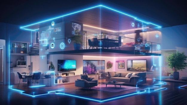 High tech smart home glowing with activity