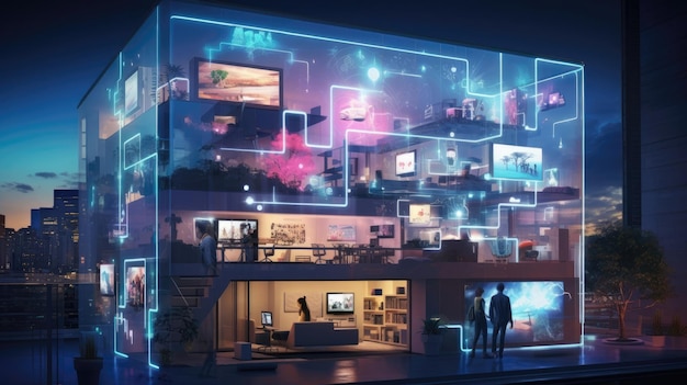High tech smart home glowing with activity