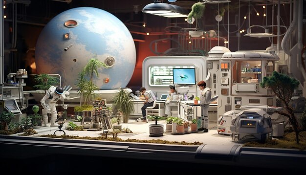 Foto un diorama futuristico dell'era spaziale ad alta tecnologia