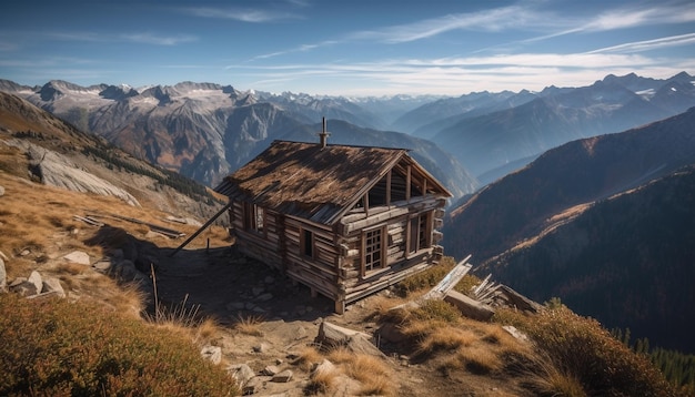 High up chalet on mountain peak tranquility generated by AI