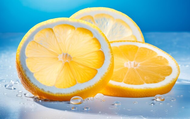 Высокий вид свежих кусочков лимонов с каплями воды