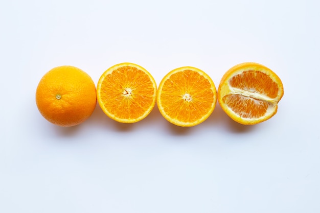 High vitamin C. Fresh orange citrus on white background. 