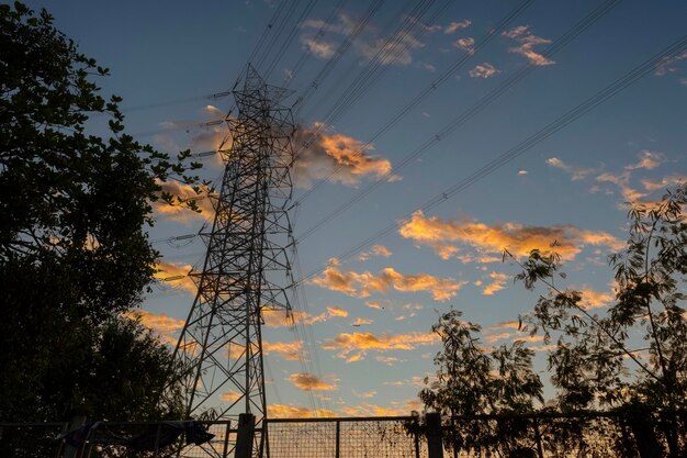 High voltage electric tower line pylon for distribution of electricity from power stations to customers through national power grid