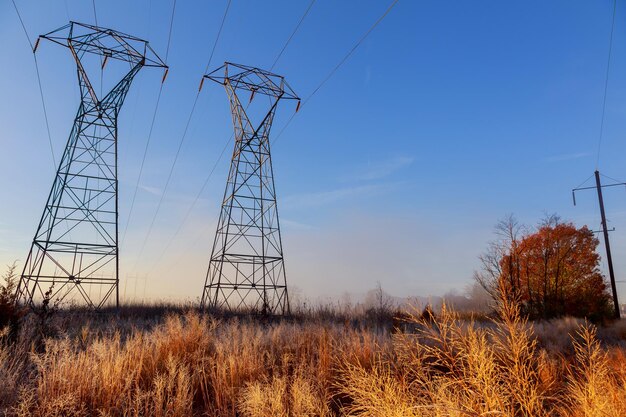 High Voltage Electric Tower Power concept power lines