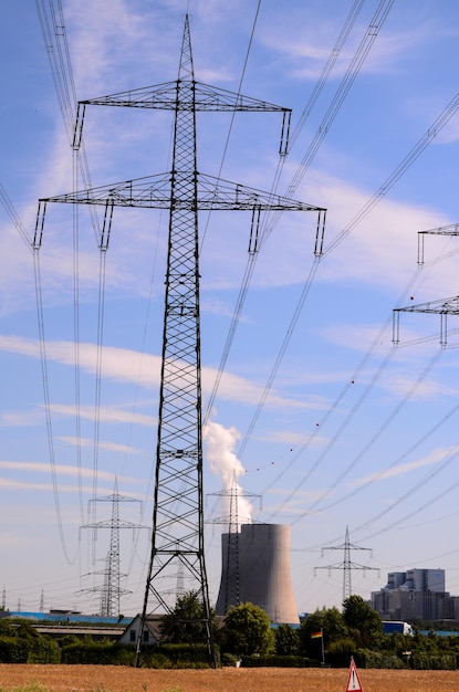 High voltage electric transmission tower energy pylon