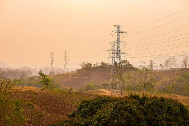 High voltage pole on  mountain