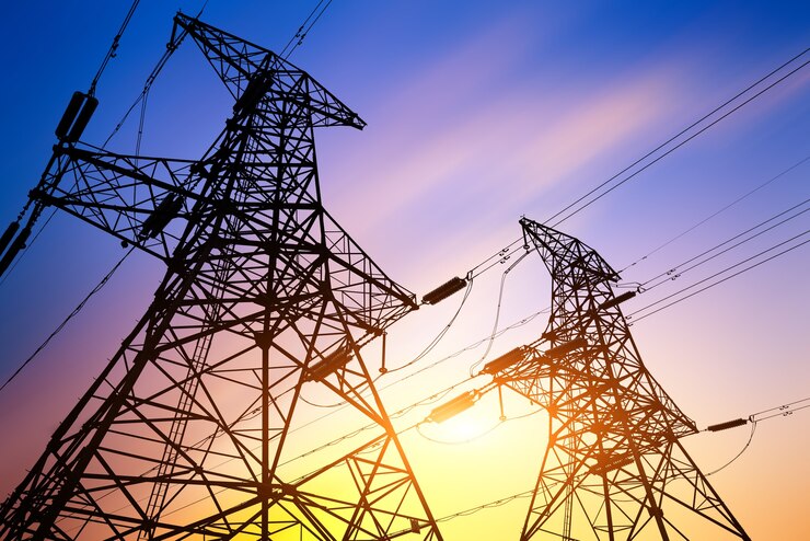Photo high voltage post.high-voltage tower sky background.