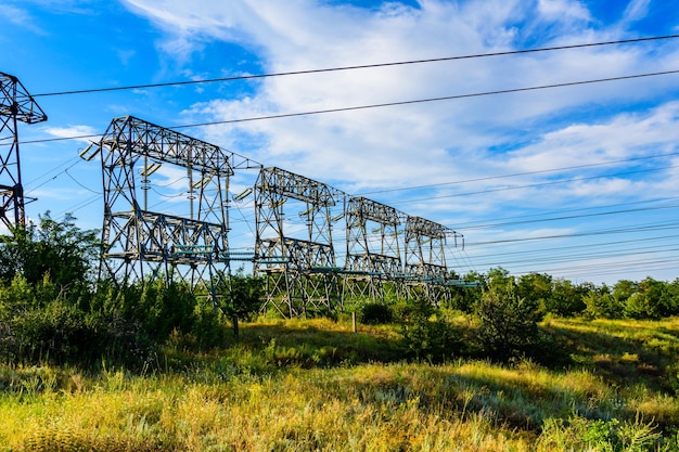 High voltage power line against the sky