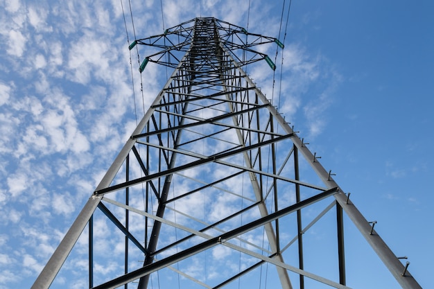 High voltage power line on metal poles