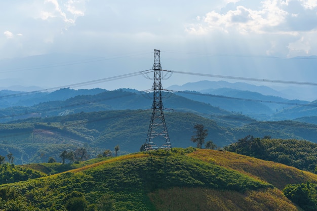 High voltage power lines on the mountain