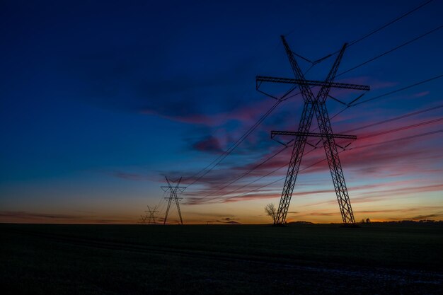 High voltage powerline at sunset