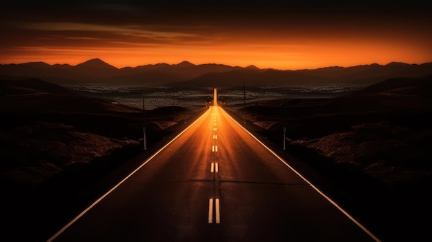 High way with shining sunset